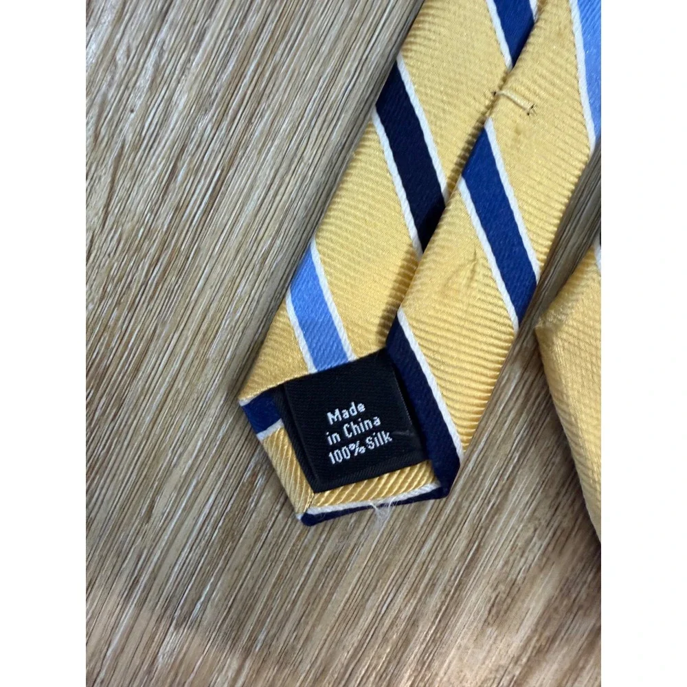Stafford Mens Yellow Blue‎ Navy Diagonal Striped 100% Silk Necktie Classic Tie